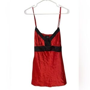 Y2K Mix It Satin Baby Doll Cami Top Womens XL Red Black Ribbon Trim Tie Coquette